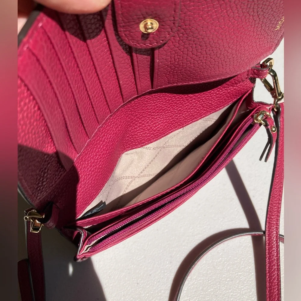 NEW Michael Kors Red Pebbled Leather Convertible Crossbody Bag Small Flap Purse